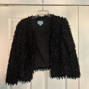 CeCe Black Textured Teddy Jacket